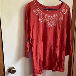 Denim&Co Red Embellished Long Sleeve Tunic